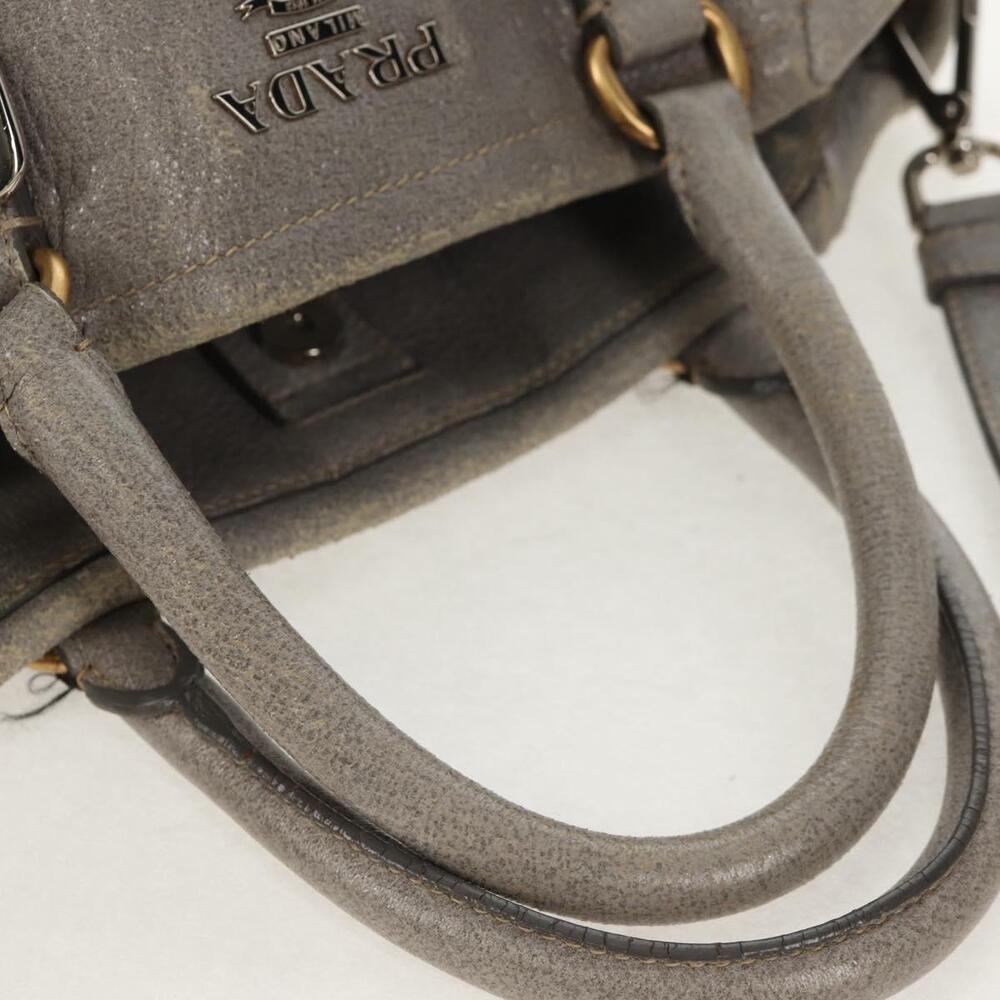 PRADA Tote Bag Leather 2way Gray Silver Auth bs31577 - Picture 14 of 16